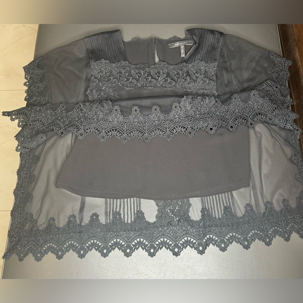 BCBGMAXAZRIA Tulle and Lace Blouse - Picture 5 of 11